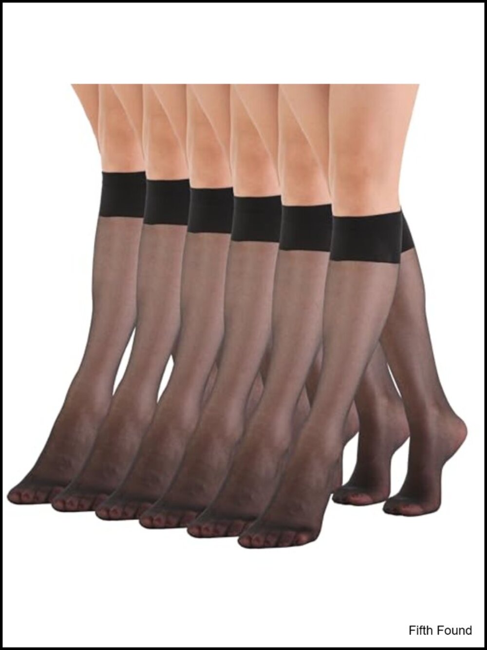 Women's Sheer Knee High Stockings Silky 15D Stay-Up Band Nylon 6 Pairs